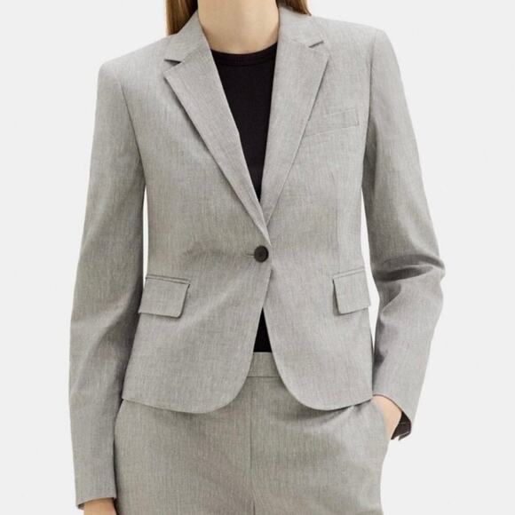 Theory Herringbone Wool Blend Single Breasted Tailored Fit Blazer Jacket